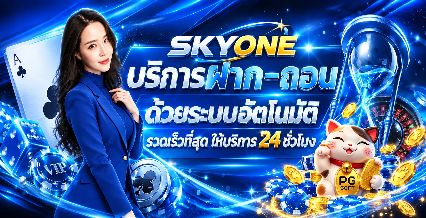 บริการฝากถอนออโต้ SKYONE พร้อมมาสคอต PG Soft